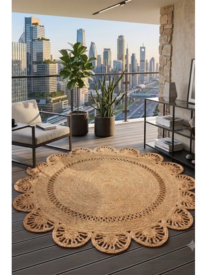 Tropikal Home Jüt Hasır Yuvarlak Kilim Halı Yolluk Dekoratif Örgü Halı Doğal Görünümlü Bohem Kilim Salon Oturma Odası Balkon Mutfak Yatak Odası Koridor