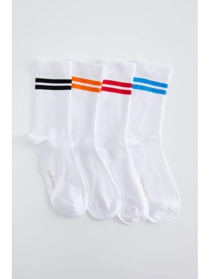 Bony Socks 4'lü Paket Şeritli Unısex Soket Çorap Desenli