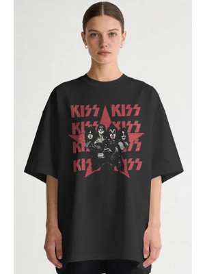 Sevbano Kiss Rock Metal Müzik Grubu Baskılı Unisex Oversize Premium Tişört