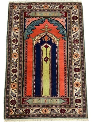 Burak Halı El Dokuması Sıfır Bünyan Halısı Seccade 90X140 Kök Boya %100 Yün Namazlık Renkli