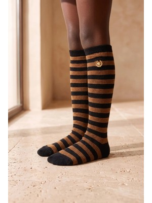 Bony Socks Çocuk Nal Nakışlı Zımbalı Kahverengi Şeritli Dizüstü Binicilik Çorabı