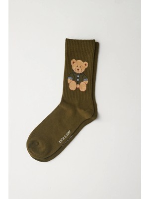 Bony Socks Teddy Desenli Unısex Soket Çorap Haki