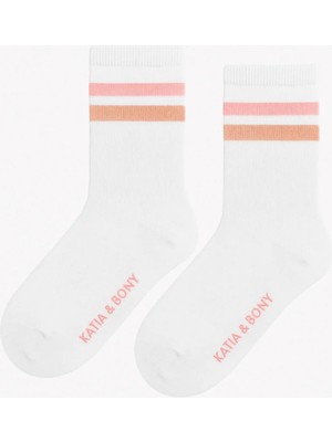 Bony Socks Çocuk Renkli Şeritli Soket Çorap Beyaz