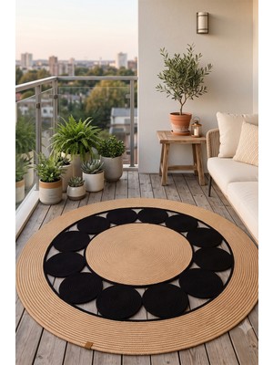 Tropikal Home Jüt Hasır Yuvarlak Kilim Halı Yolluk Dekoratif Örgü Halı Doğal Görünümlü Bohem Kilim Salon Oturma Odası Balkon Mutfak Yatak Odası Koridor