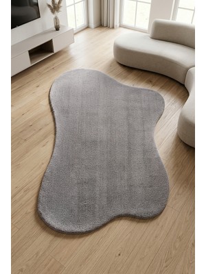 Colore Home Puffy Gri Amorf Taş Desen Peluş Halı Yumuşak Puf Stone Halı
