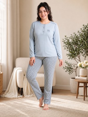 Flz Kadın Büyük Beden Kışlık Viskon Pijama Takımı 3xl 4xl 5xl 6xl | Uzun Kollu 3 Düğmeli B89-101