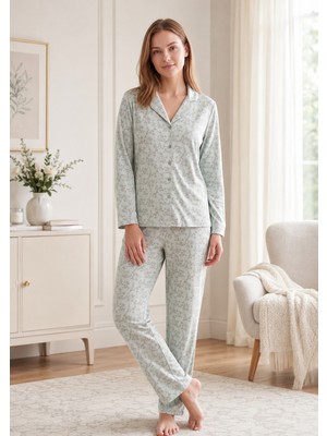 Flz Kadın Kışlık Viskon Pijama Takımı M L Xl Xxl | Uzun Kollu Boydan Düğmeli Şık Ev Giyim 89-164