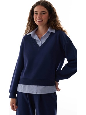 Penti Lacivert Gömlek Katmanlı Polo Yaka Sweatshirt