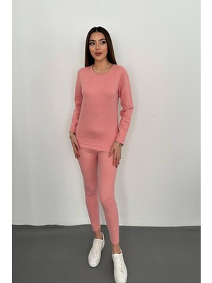 Moda Days Kadın Pembe Alt - Üst Takım Çift Taraflı Termal Uzun Kollu Yuvarlak Yaka Slim Fit Takım