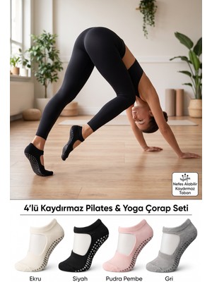 Lykos 4'lü Kadın Kaydırmaz Tabanlı Yoga Pilates Çorabı - Açık Babet Model Reformer Çorap