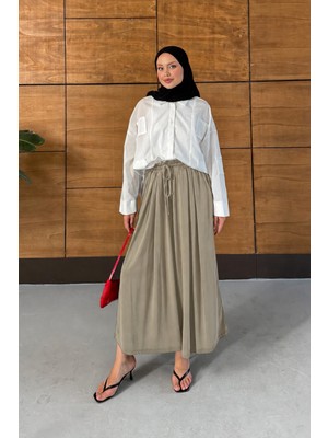 Miss Allos Beli Lastikli Geniş Paça Dökümlü Modal Kumaş Etekli Pantolon