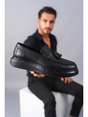 Zerenyus ZRJ154 Yüksek Kalite Bağcıksız Püsküllü Erkek Günlük Loafer - Siyah