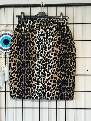 Dema Yüksek Bel Leopar Desenli Denim Kalem Etek / Günlük & Şık Kullanıma Uygun