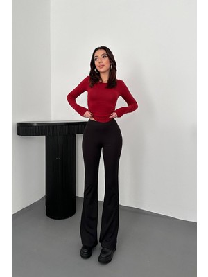 Moda Days Kadın Siyah Ispanyol Paça Yüksek Bel Uzun Boy Düz Kesim Tayt