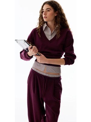 Penti Bordo Gömlek Katmanlı Polo Yaka Sweatshirt