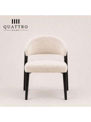 Quattro Home Velora Krem Bouclé Kumaş Döşemeli Siyah Meşe Ahşap Sandalye