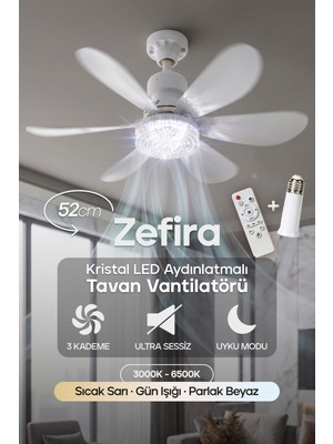 Empressco F82 Tavan Vantilatörü Kristal LED Aydınlatmalı Kumandalı Sessiz 6 Kanatlı 3 Kademe Hız Tavan Fanı
