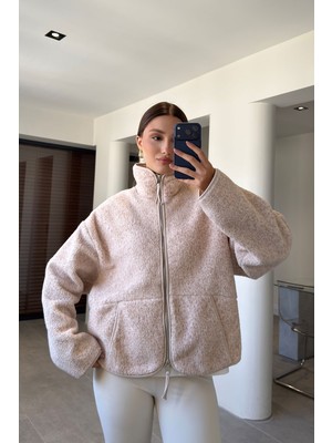 Magarde Fermuarlı Dik Yaka Polar Ceket- Bej