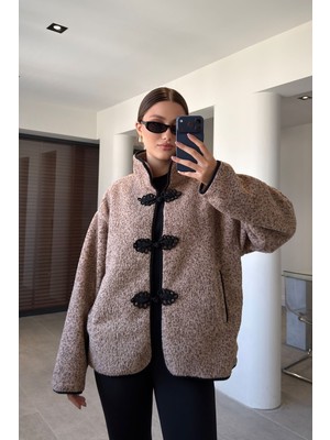 Magarde Biye Detaylı Cepli Polar Ceket- Kahverengi