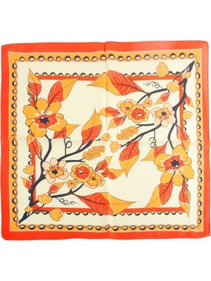 Zero Land Spt-Gld Yaprak Çiçek Desenli Zr Şifon Fular 50X50 cm Turuncu
