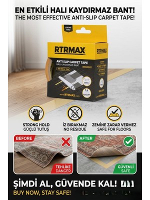 Primeaks 50 mm x 5 Metre Halı Kaydırmaz Bant Çift Taraflı Güçlü Yapışkan Halı Sabitleme Bandı