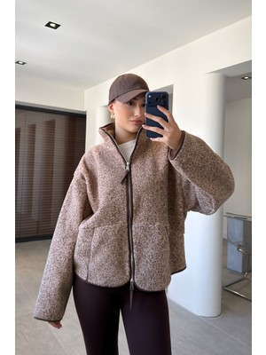 Magarde Fermuarlı Dik Yaka Polar Ceket- Kahverengi