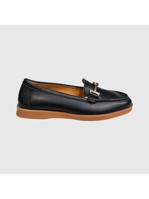 Myfit Shoes 605 Kadın Hakiki Deri Tokalı Loafer Ayakkabı Siyah