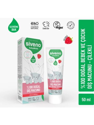 Siveno %100 Doğal Diş Macunu Bebek ve Çocuk Için Çilek Aromalı Florürsüz 50 ml