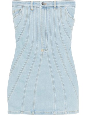Mugler Spiral Denim Sırt Dekolteli Elbise