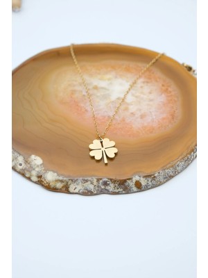 Serenite Collection Clover Gold Renk Çelik Kolye