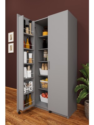 Asra Trend Lüks 2 Kapılı Çok Amaçlı Kiler Dolabı %100 Mdf Erzak Organizer Mutfak Dolabı MK06