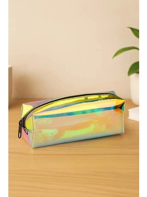 Tata Craft Hologramlı Duble Xl Şeffaf Pvc Fermuarlı Tek Gözlü Kalem Kutusu Makyaj, Fırça Çanta Içi Organizer