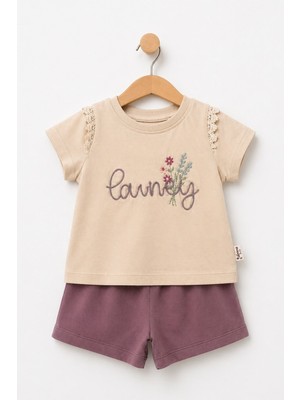 Dinamik çocuk Kız Bebek 2'li Yazlık Takım Lovely Nakışlı Tişört Şort Seti Alt Üst 6-9-12-18-24 Aylık