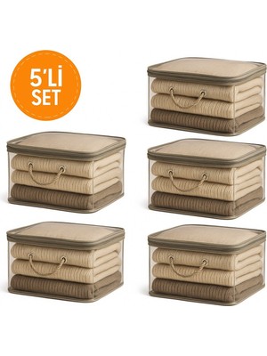 Hig Home 5\'li Set Mor Şeffaf Kapaklı Hurç – 28X32X15 cm Orta Boy Dolap Içi Kıyafet ve Havlu Düzenleyici