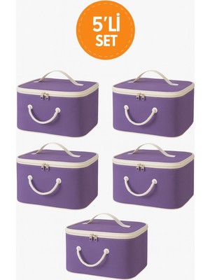 Hig Home 5\'li Set Mor Şeffaf Kapaklı Hurç – 28X32X15 cm Orta Boy Dolap Içi Kıyafet ve Havlu Düzenleyici