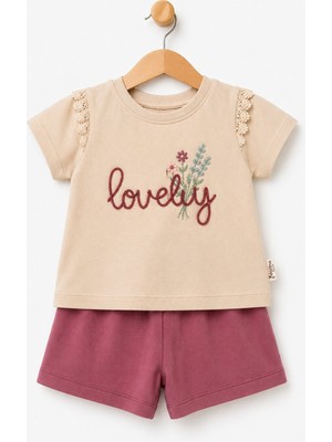 Dinamik çocuk Kız Bebek 2'li Yazlık Takım Lovely Nakışlı Tişört Şort Seti Alt Üst 6-9-12-18-24 Aylık