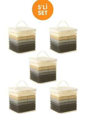 Hig Home 5\'li Set Mor Şeffaf Kapaklı Hurç – 28X32X15 cm Orta Boy Dolap Içi Kıyafet ve Havlu Düzenleyici