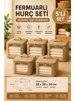 Hig Home 5\'li Set Mor Şeffaf Kapaklı Hurç – 28X32X15 cm Orta Boy Dolap Içi Kıyafet ve Havlu Düzenleyici