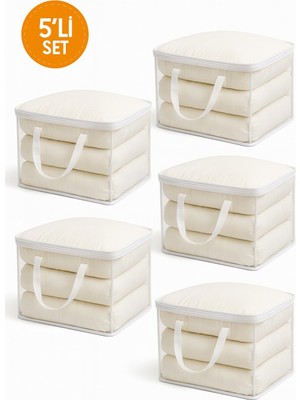 Hig Home 5\'li Set Mor Şeffaf Kapaklı Hurç – 28X32X15 cm Orta Boy Dolap Içi Kıyafet ve Havlu Düzenleyici