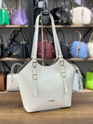 V'SHINE Model 3106 - Tokalı Büyük Boy Çanta - Beyaz
