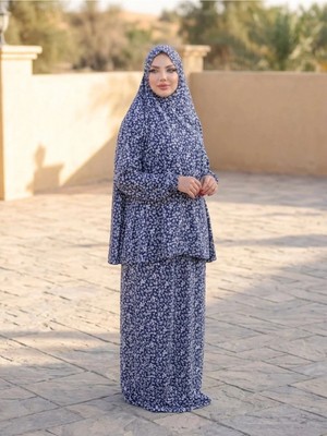 Flora Tekstil Kadın Namaz Elbisesi - Iki Parça Çiçek Deseni Mevsimlik Terletmeyen Jarse Kumaş - Rahat Kalıp