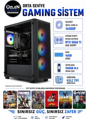 Özlen X54 İ3 14100F RTX 5060 Tİ 8GB 16GB DDR5 RAM 500GB M.2 SSD Oyuncu Bilgisayarı