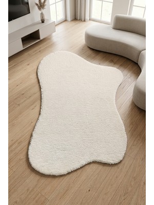 Colore Home Puffy Krem Amorf Taş Desen Peluş Halı Yumuşak Puf Stone Halı