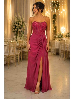 Gülcan Butik Gül Kurusu Payet Detaylı Abiye Elbise
