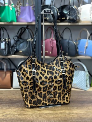 V'SHINE Model 3106 - Tokalı Büyük Boy Çanta - Leopar Sarı