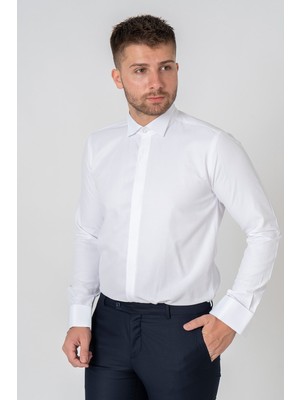 White Stone Venedik Pamuklu Slim Fit Ata Yaka Gömlek Beyaz