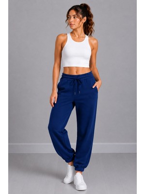 Sortie Collection Düz Model Lastikli Paça Kordonlu Penye Eşofman Altı İndigo