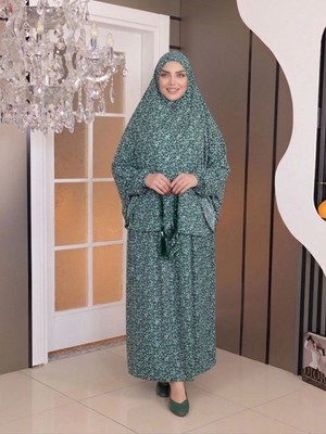Flora Tekstil Kadın Namaz Elbisesi - Iki Parça Çiçek Deseni Mevsimlik Terletmeyen Jarse Kumaş - Rahat Kalıp