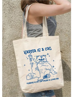 Designedfy Taylor Swift Karma Is A Cat Baskılı Bez Çanta