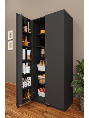 Asra Trend Lüks 2 Kapılı Çok Amaçlı Kiler Dolabı %100 Mdf Erzak Organizer Mutfak Dolabı MK07